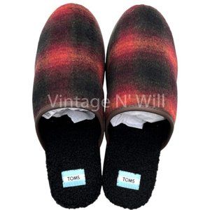 Toms Shoes Red/ Black Plaid Check Harbor Shearling Mule Slipper Holiday Gift